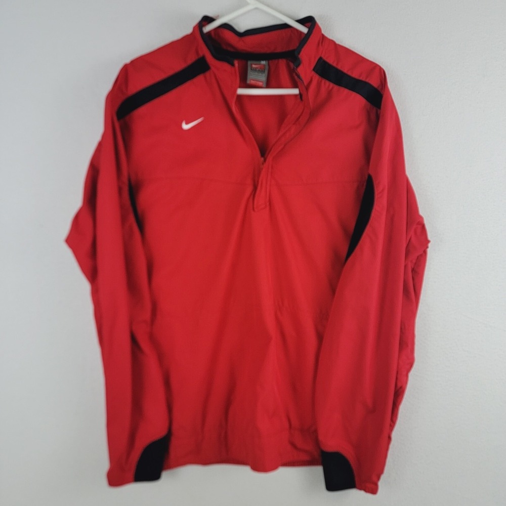 Nike Team FitStorm 1/4 Zip Pullover Jacket Mens M Red Lightweight Pockets Gym